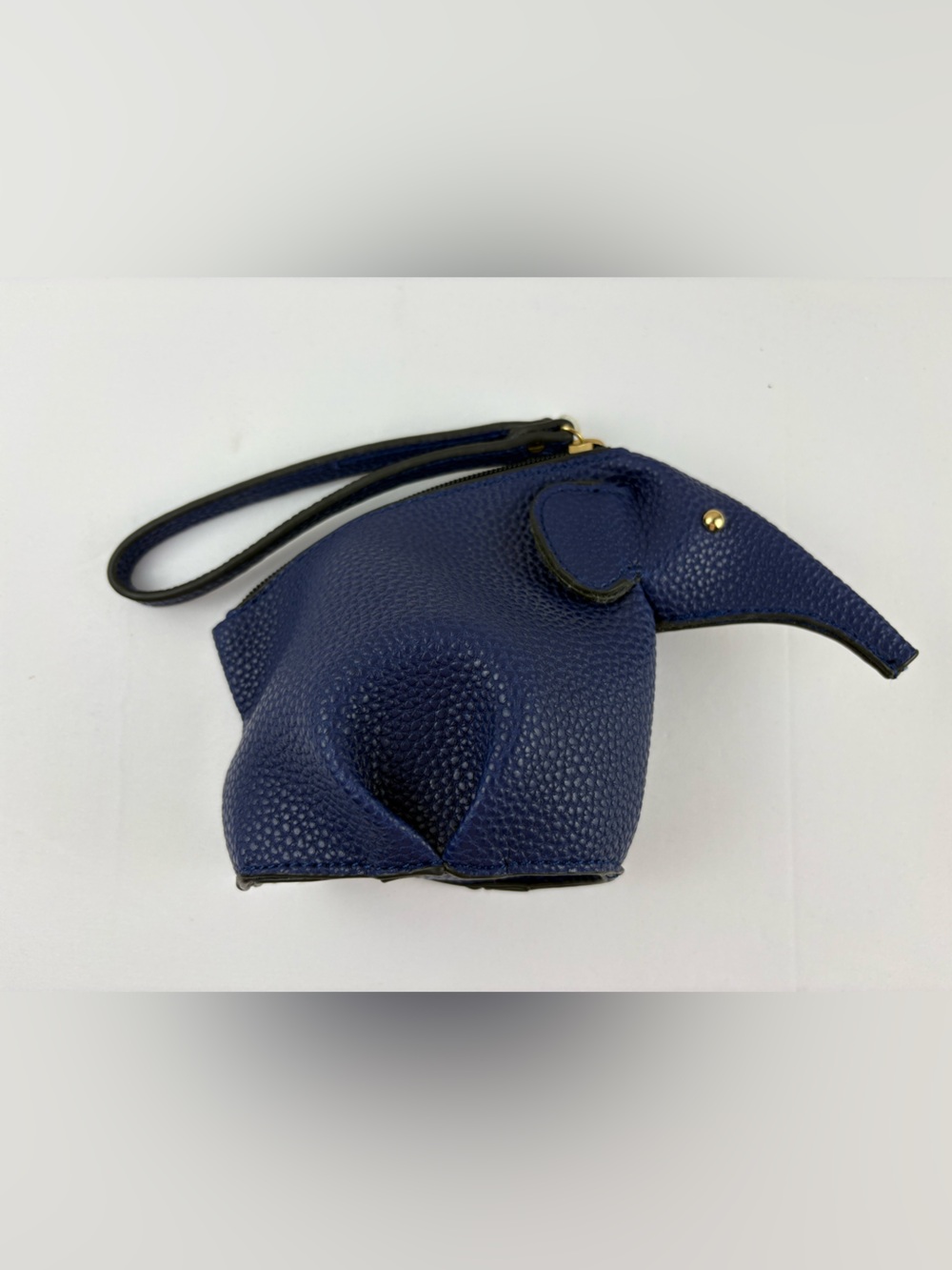 Le Miel Navy Blue Vegan Elephant Soft-Touch Faux Pebbled Leather Wristlet. - Picture 5 of 6